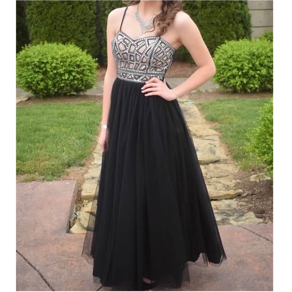 Black and silver prom dress
